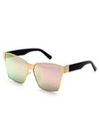 Romwe Metal Geometric Frame Pink Lens Sunglasses