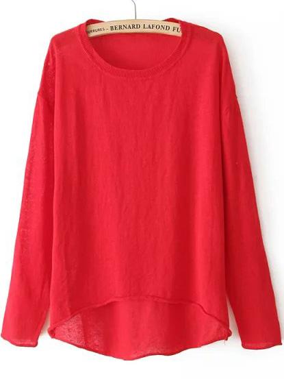 Romwe Dip Hem Knit Red Sweater