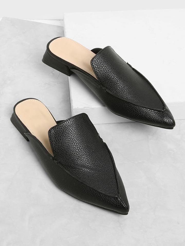 Romwe Pu Pointed Toe Flat Mules