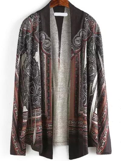 Romwe Long Sleeve Tribal Print Cardigan