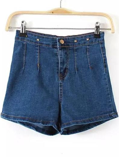 Romwe With Rivet Denim Shorts
