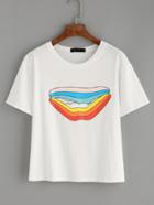 Romwe White Rainbow Lip Print T-shirt