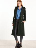 Romwe Dark Green Epaulet Shoulder Belted Cuff Double Breasted Coat