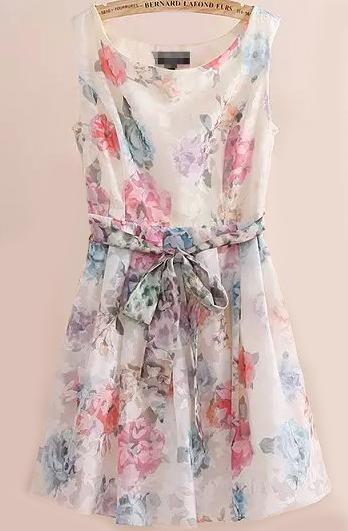 Romwe Florals With Belt Organza White Dress