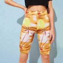 Romwe Coconut Tree Print Cycling Shorts