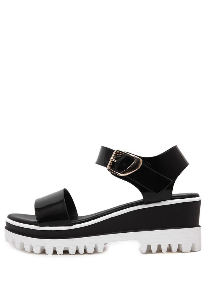 Romwe Black Lug Sole Metallic Colorblock Wedges