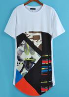 Romwe Abstract Print White T-shirt
