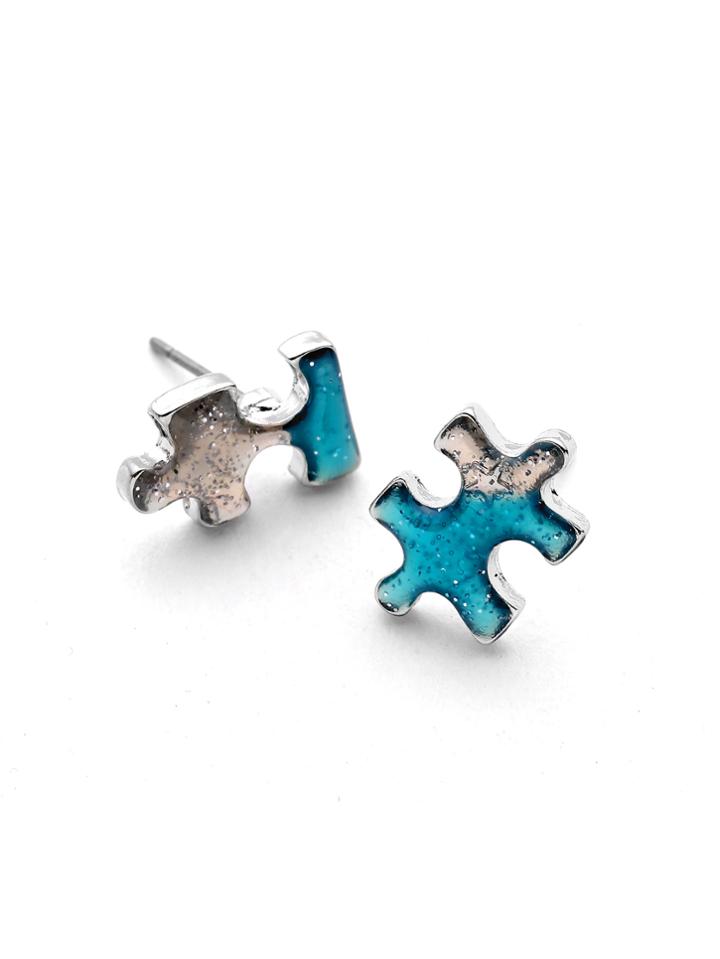 Romwe Two Tone Geometric Stud Earrings