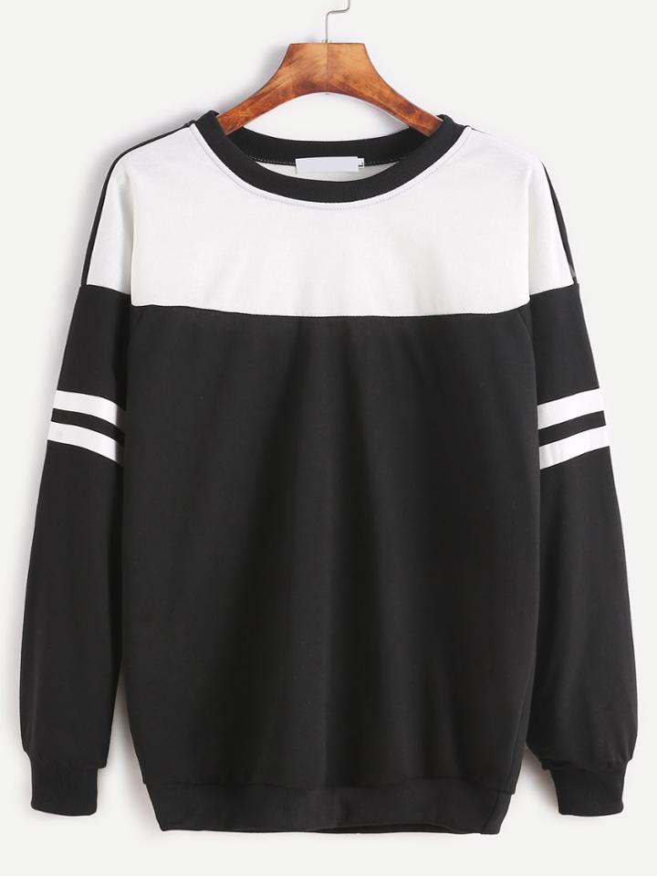 Romwe Color Block Striped Drop Shoulder Sweatshirt