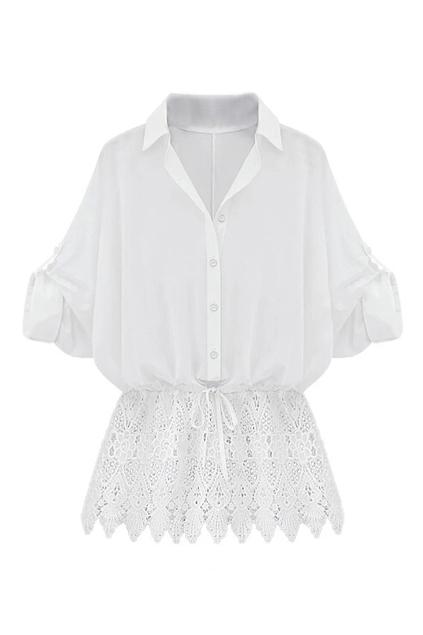 Romwe Romwe Lace Panle Self-tie White Blouse