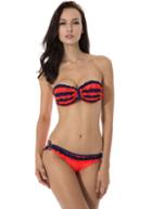Romwe Orange Bandeau Ruffle Details Bikini Set