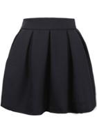 Romwe Black Pleated Flare Skirt