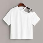 Romwe Lettering Tape Detail Asymmetrical Neck Top