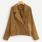 Romwe Plus Notch Collar Double Breasted Corduroy Coat
