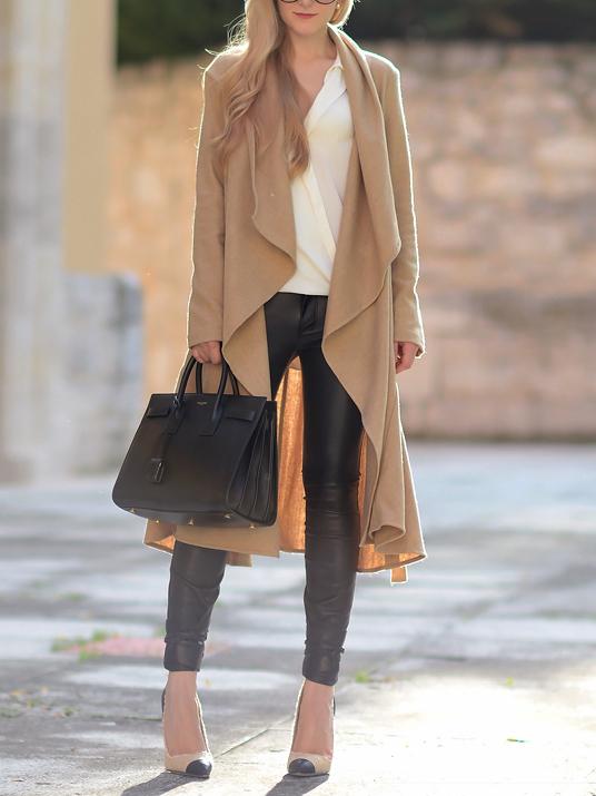 Romwe Khaki Long Sleeve Trench Coat