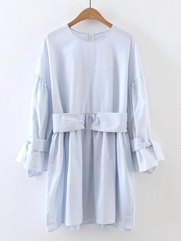 Romwe Drop Shoulder Seam Tie Waist Dress With Ring Detail