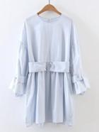 Romwe Drop Shoulder Seam Tie Waist Dress With Ring Detail