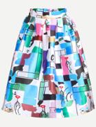 Romwe Abstract Printed Flare Skirt With Zipper