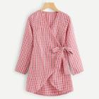 Romwe Plaid Knot Front V Neck Outerwear