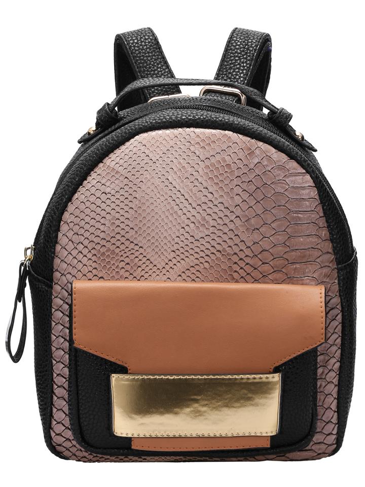 Romwe Coffee Snakeskin Print Backpacks