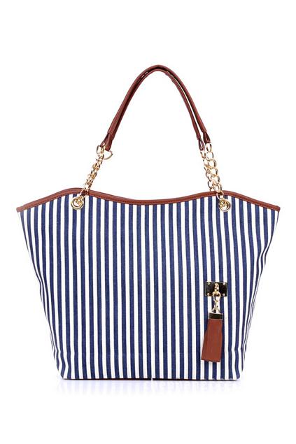 Romwe Striped Double Straps Tassels Embellished Bag