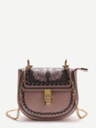 Romwe Pink Printed Saddle Bag With Chain