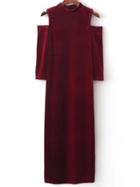 Romwe Red Open Shoulder Maxi Velvet Dress