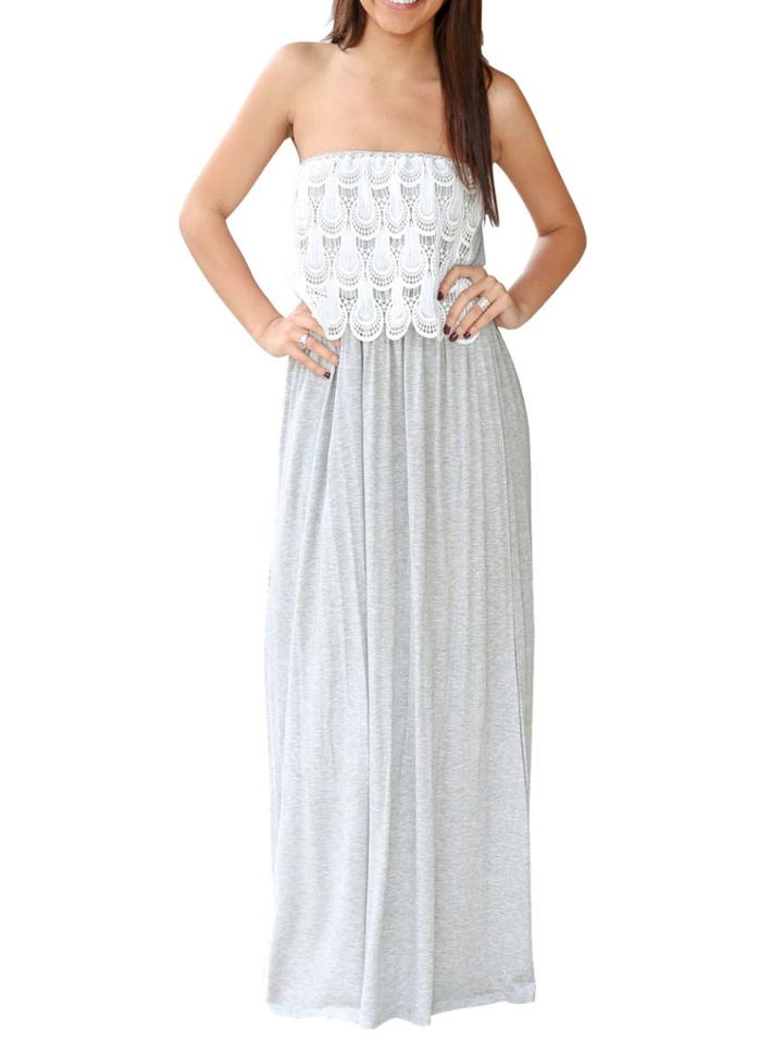 Romwe Strapless Contrast Lace Tube Dress