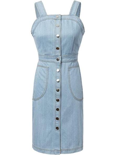 Romwe Strap Single-breasted With Pockets Denim Dress