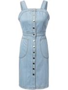 Romwe Strap Single-breasted With Pockets Denim Dress