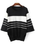 Romwe Black Striped Split Side High Low Knitwear