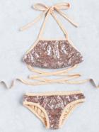 Romwe Sequin Detail Strappy Bikini Set