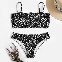 Romwe Spot Print Frill Trim Bikini Set