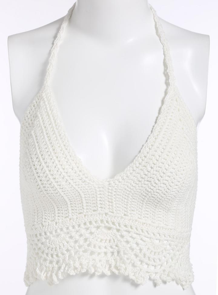 Romwe Halter Crochet Hollow Cami Top