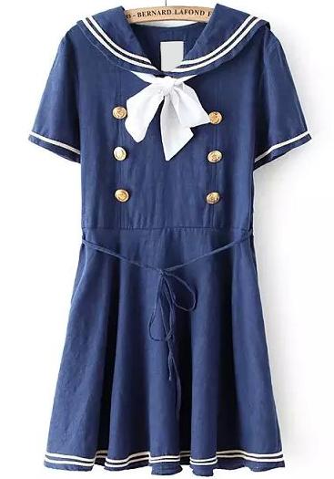 Romwe Double-breasted With Bow Pleated Dress