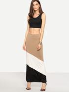 Romwe Color-block Elastic Waist Skirt