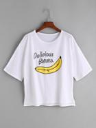Romwe White Banana Letter Print High Low T-shirt