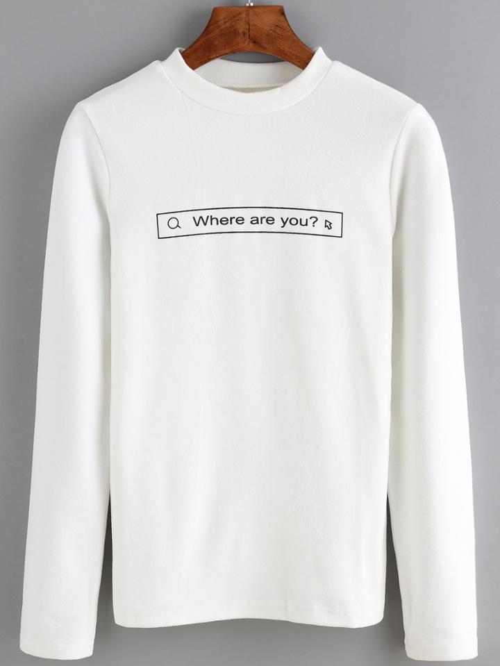 Romwe Women Long Sleeve Letter Print T-shirt