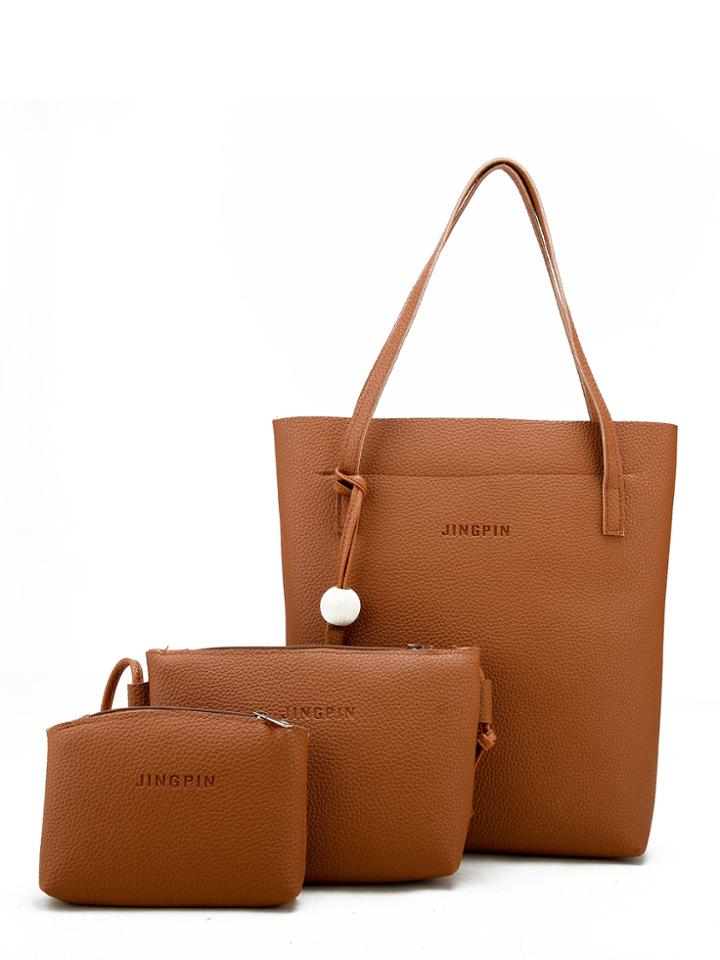 Romwe Tassel Detail Tote Bag With Clutch 3pcs
