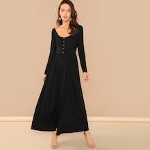 Romwe Button Front Scoop Neck Dress