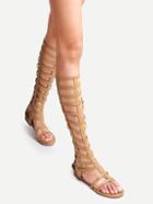 Romwe Apricot Peep Toe Knee High Gladiator Sandals
