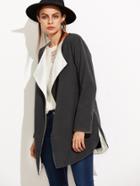 Romwe Grey Contrast Lining Curved Hem Slit Side Coat