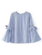 Romwe Bell Knot Sleeve Vertical Striped Blouse