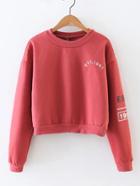 Romwe Letter Embroidery Drop Shoulder Crop Sweatshirt