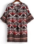 Romwe Butterfly Sleeve Tribal Print Chiffon Dress