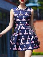 Romwe Purple Round Neck Sleeveless Character Print Dress