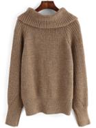 Romwe Turtleneck Loose Khaki Sweater