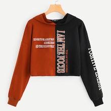 Romwe Color Block Letter Hoodie