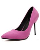 Romwe Rose Red Point Toe Pu High Heeled Pumps