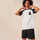 Romwe Guys Embroidered Applique Raglan Sleeve Top And Shorts Set